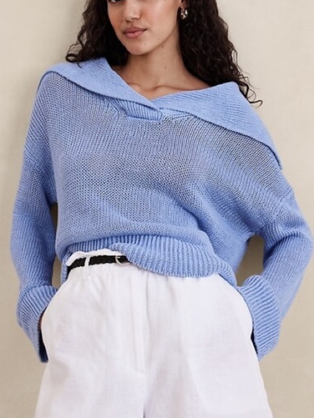 NWT banana republic 100% linen European flax sailor sweater Light Blue XS/S